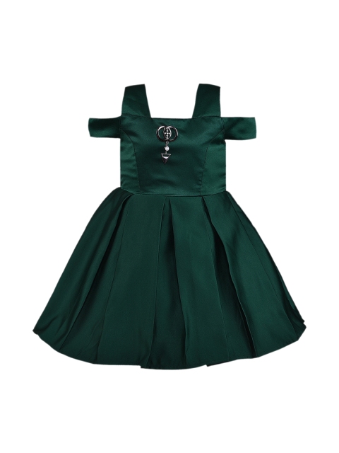 

Wish Karo Girls Green Solid Fit and Flare Embellished Dress