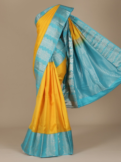 

Pothys Yellow & Blue Pure Silk Colourblocked Saree