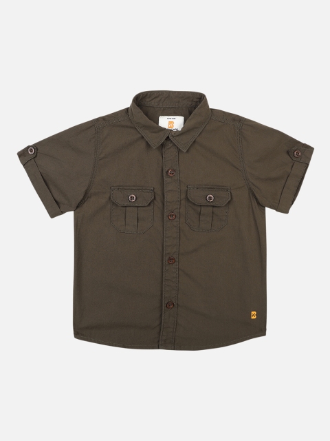 Bodycare First Boys Olive Green Slim Fit Solid Casual Shirt
