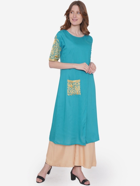 

Vedic Women Turquoise Blue Solid A-Line Kurta