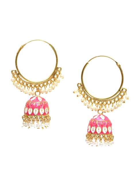 

Crunchy Fashion Pink & Gold-Toned Contemporary Jhumkas