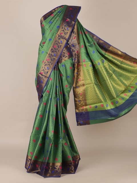 

Pothys Green Woven Design Jute Silk Saree with Zari Border