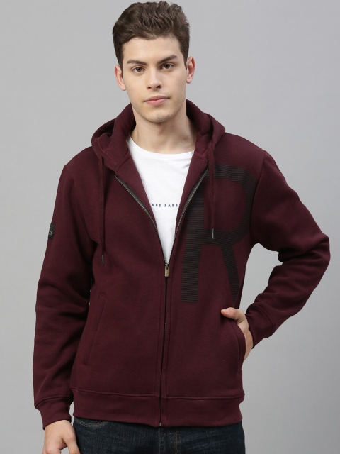 

RARE RABBIT Men Maroon Solid Hooded Sweatshirt