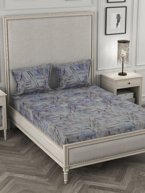 

STELLAR HOME Grey & Blue 90 GSM Linen Double Queen Bedsheet With 2 Pillow Covers