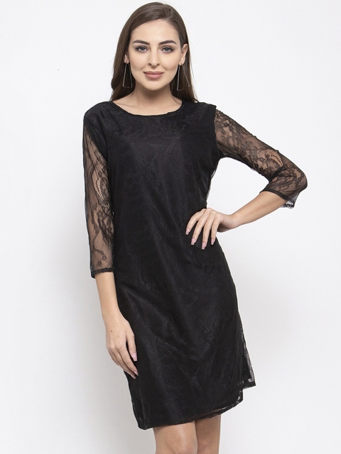 

Purple State Women Black Self Design Bodycon Dress