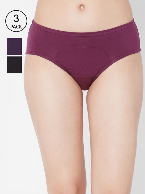 Juliet Women Pack Of 3 Multicoloured Solid Period Briefs PERIOD PANTY -CC-CB-BK, Violet