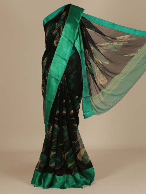

Pothys Black & Cream-Coloured Poly Chiffon Printed Saree