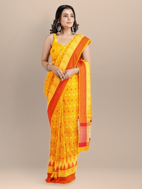 

BharatSthali Yellow & Yellow Silk Cotton Woven Design Banarasi Sustainable Saree