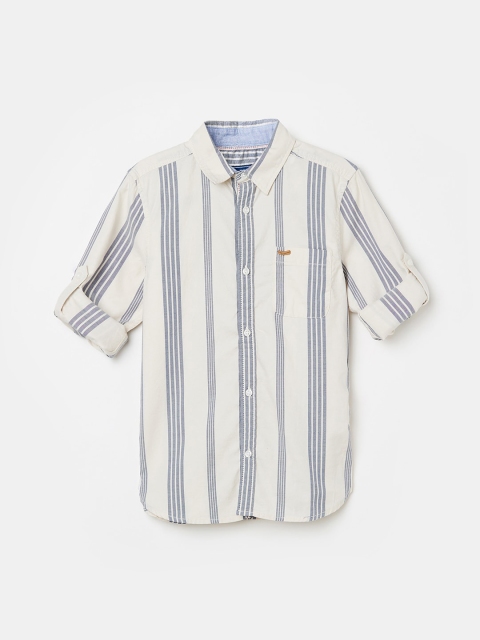 

Fame Forever by Lifestyle Boys Off-White & Grey Regular Fit Striped Casual Shirt