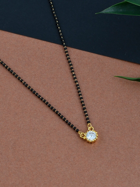 

Silvermerc Design Gold Plated Black AD Studded Beaded Mangalsutra