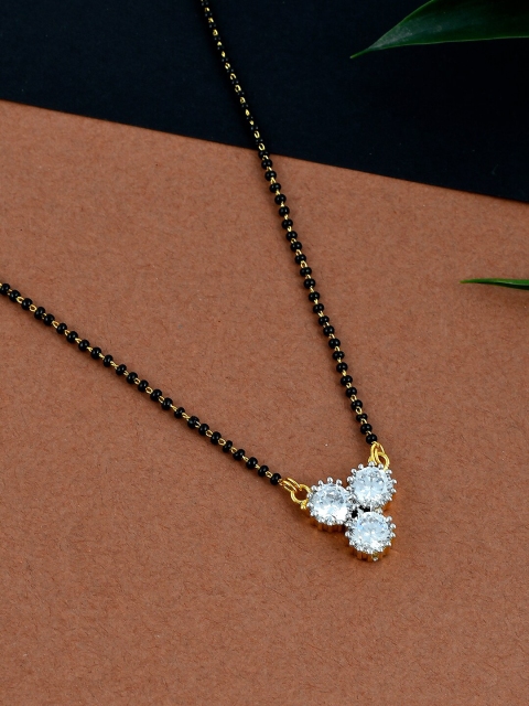 

Silvermerc Designs Gold-Plated Black AD -Studded Beaded Mangalsutra