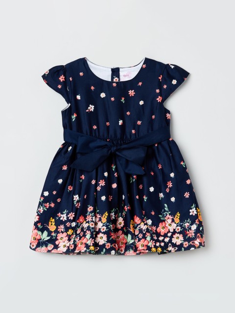 

max Girls Navy Blue Printed Fit and Flare Dress