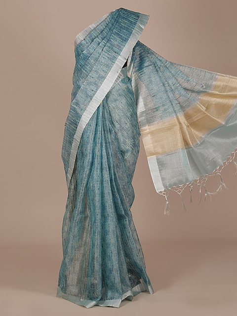 

Pothys Blue & Silver-Toned Tissue Woven Design Saree