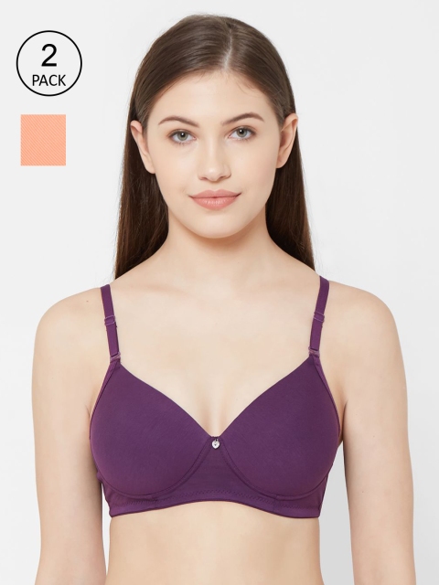 

Juliet Women Pack Of 2 Solid Non Padded Non-Wired All Day Comfort Everyday Bra 1059, Orange