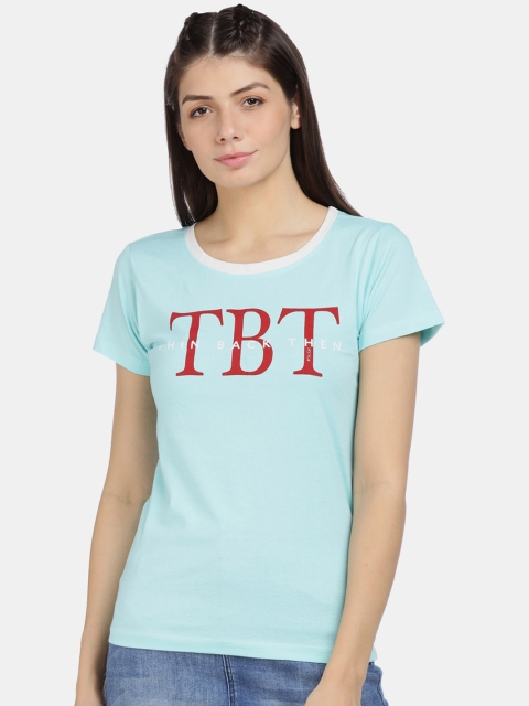 

Sugr Women Blue Printed Round Neck T-shirt