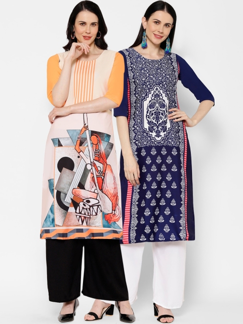 

7Threads Women Pack Of 2 Multicoloured Printed Straight Kurtas, Multi