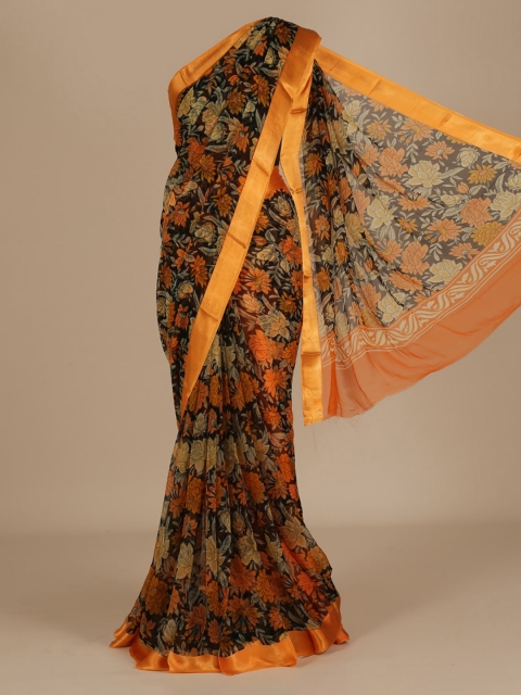 

Pothys Black & Orange Poly Chiffon Printed Saree