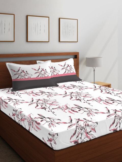 

Layers White & Pink Abstract 144 TC Double Queen Bedsheet With 2 Pillow Covers