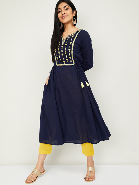 

Melange by Lifestyle Women Navy Blue Yoke Design Anarkali Kurta