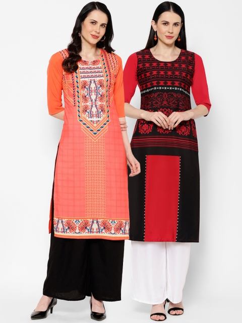 

7Threads Women Multicoloured Printed Straight Kurta Pack of 2, Multi