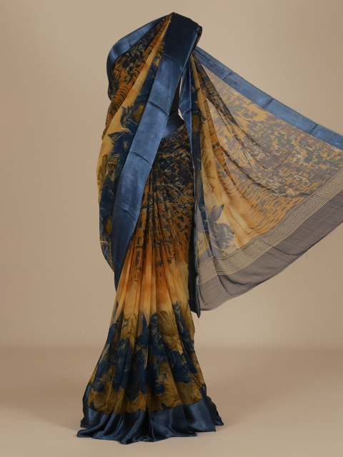 

Pothys Cream-Coloured & Blue Poly Chiffon Printed Saree