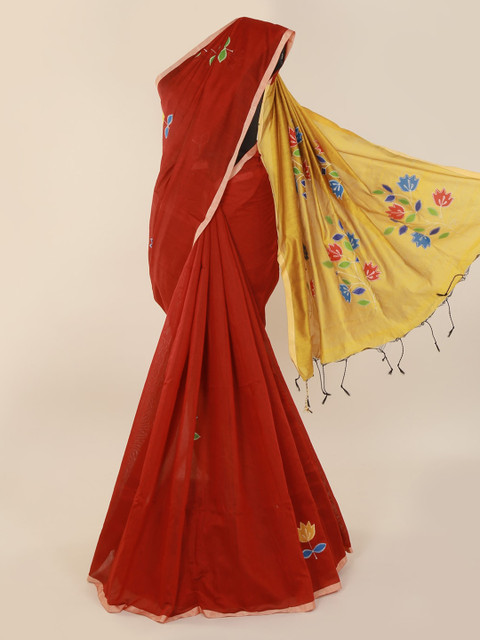 

Pothys Maroon Embroidered Cotton Blend Saree