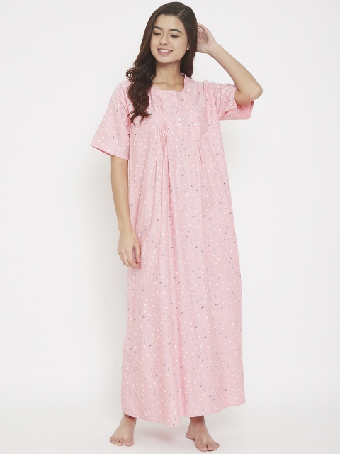 

The Kaftan Company Women Pink & White Floral Printed Nightdress