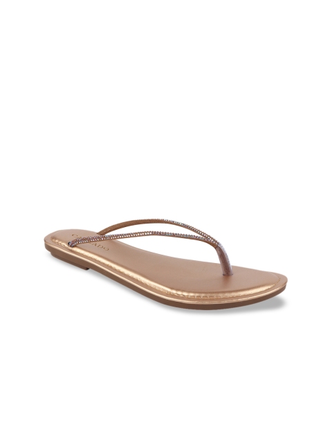 

CALZADO Women Gold-Toned Embellished Open Toe Flats
