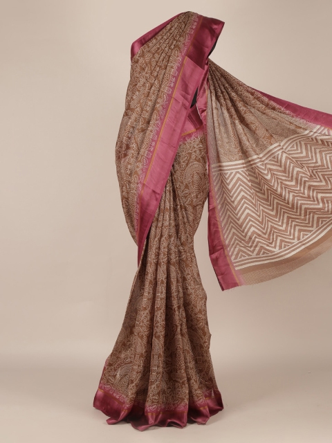 

Pothys Brown & Maroon Jute Silk Printed Saree