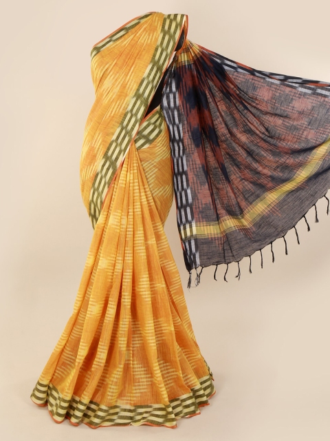 

Pothys Yellow Printed Linen Blend Saree