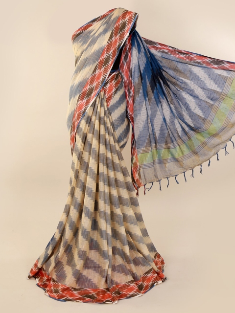

Pothys Cream-Coloured Printed Linen Blend Saree