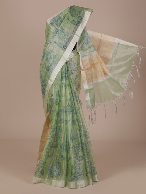 Pothys Green Floral Printed Cotton Blend Saree