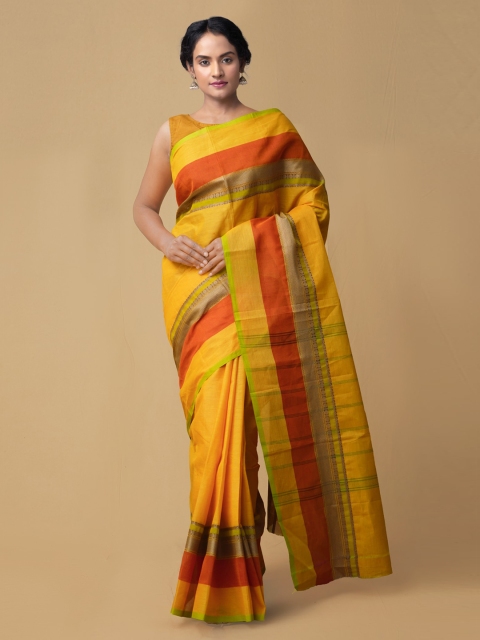 

Unnati Silks Yellow & Orange Pure Cotton Woven Design Kanjeevaram Handloom Saree