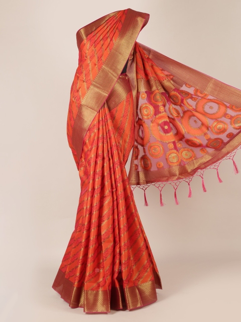 

Pothys Orange Woven Design Jute Silk Saree with Zari Border