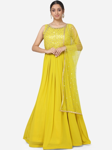 

BOMBAY SELECTIONS Women Mustard Embellished A-Line Dress