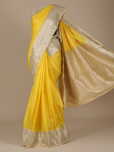 

Pothys Yellow & Gold-Toned Pure Silk Solid Saree
