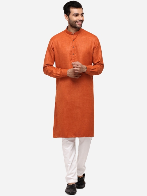 

JADE BLUE Men Orange Solid Straight Modi Kurta