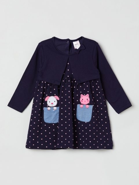 

max Girls Navy Blue Printed T-shirt Dress