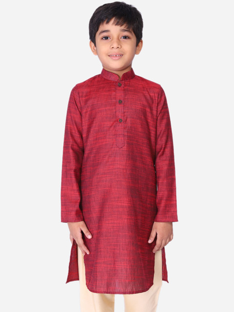 

NAMASKAR Boys Maroon Woven Design Straight Kurta