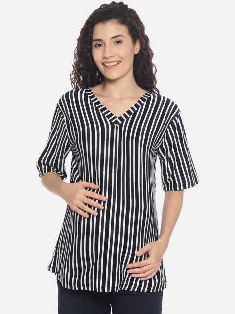 

The Mom Store Women Navy Blue Striped Top