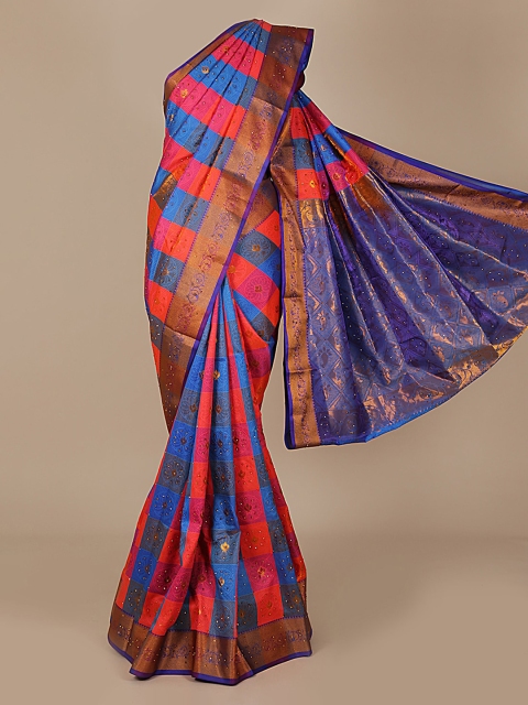 

Pothys Multicoloured Checked Art Silk Saree, Multi