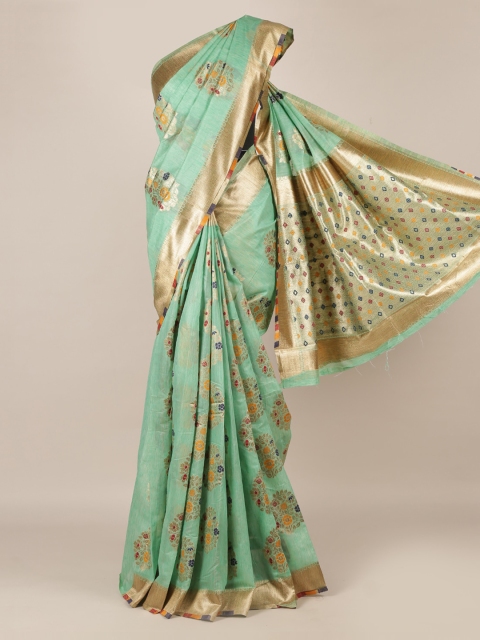 

Pothys Green & Gold-Toned Jute Silk Woven Design Saree