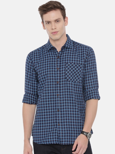 

William White Men Blue Slim Fit Checked Casual Shirt