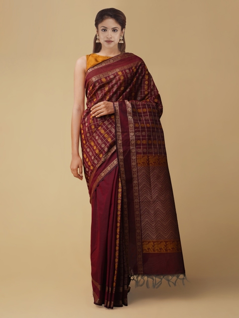 

Unnati Silks Maroon Pure Cotton Woven Design Handloom Mysore Silk Saree