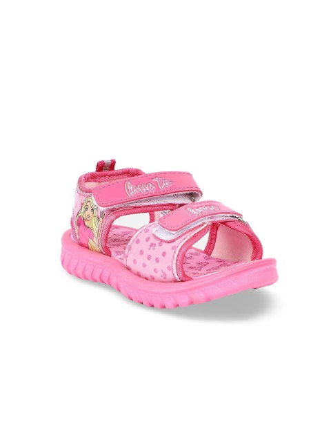 

Kids Ville Girls Pink Barbie Printed Open Toe Flats