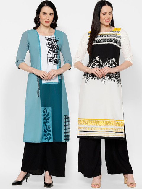 

7Threads Women Set Of 2 Blue & Cream-Coloured Printed Straight Kurta