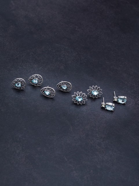 

Golden Peacock Silver-Toned & Blue Contemporary Studs