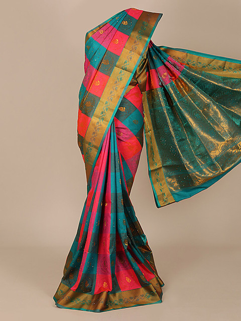 

Pothys Multicoloured Checked Art Silk Saree, Multi