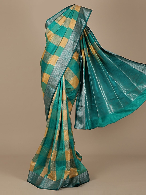 

Pothys Green & Yellow Art Silk Checked Saree