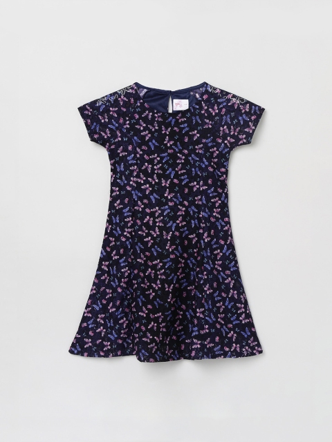 

max Girls Navy Blue Printed A-Line Dress